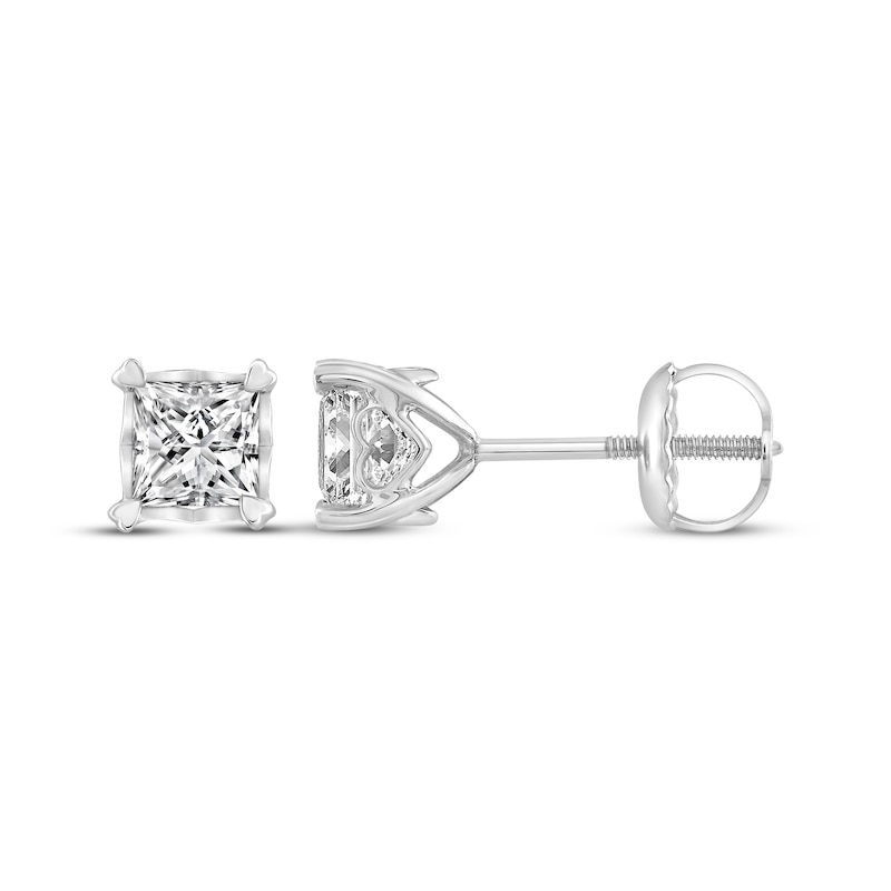 Main Image 3 of Diamond Solitaire Earrings 1 ct tw Princess-cut 14K White Gold (I/I2)