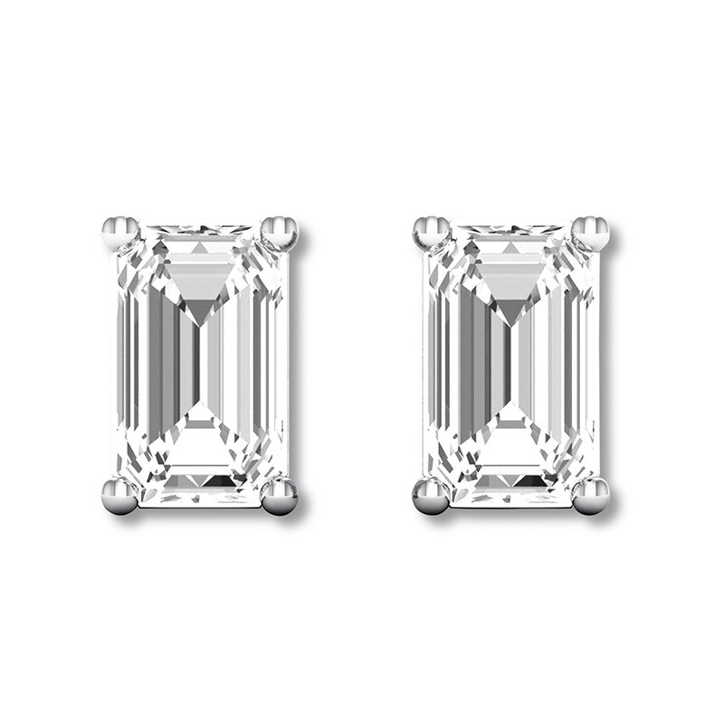 Emerald Cut Diamond Solitaire Earrings 1 2 Ct Tw 14k White Gold