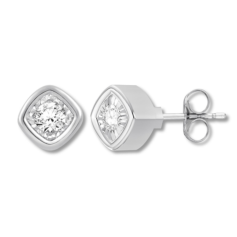 Diamond Solitaire Earrings 1/10 ct tw Round-cut Sterling Silver (I/I3)