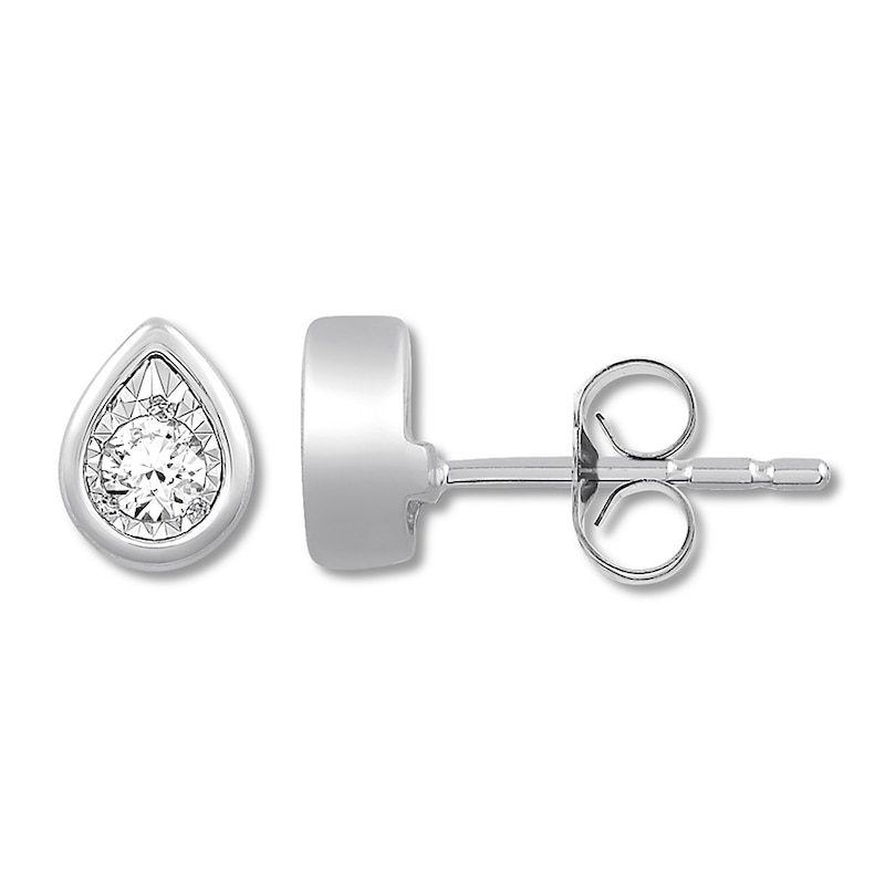 Diamond Solitaire Earrings 1/10 ct tw Round-cut Sterling Silver (I/I3)