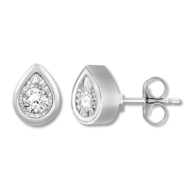 Diamond Solitaire Earrings 1/10 ct tw Round-cut Sterling Silver (I/I3)