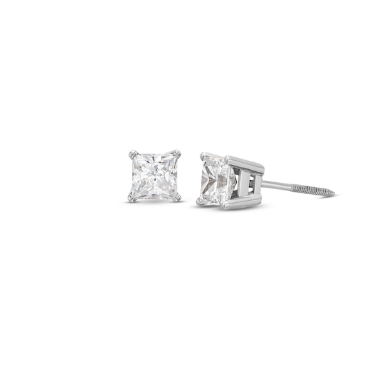 Diamond Solitaire Stud Earrings 1 ct tw Princess-cut 14K White Gold