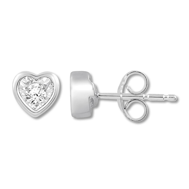 Main Image 1 of Diamond Heart-Shaped Earrings 1/10 ct tw Sterling Silver (I/I3)