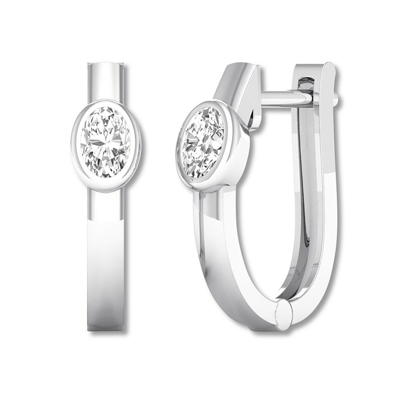 Diamond Hoop Earrings 3/8 ct tw Oval-shaped 14K White Gold