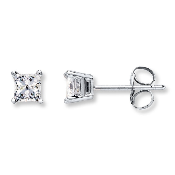 Diamond Solitaire Earrings 1/2 ct tw Princess-cut 14K White Gold (K/I1)