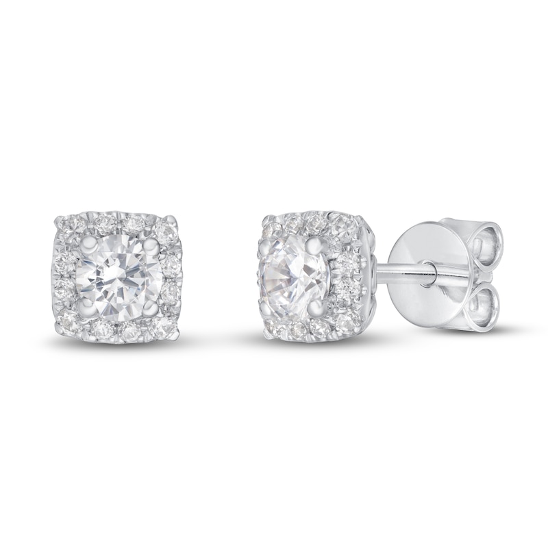 Diamond Stud Earrings 1/2 ct tw Round-cut 14K White Gold (I/I2) with 360