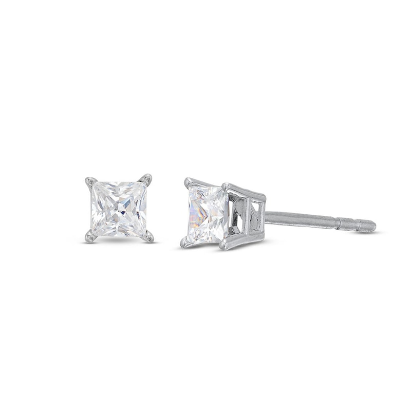 2ct Princess Cut Black Diamond 14k White Gold Finish Solitaire Stud Earrings