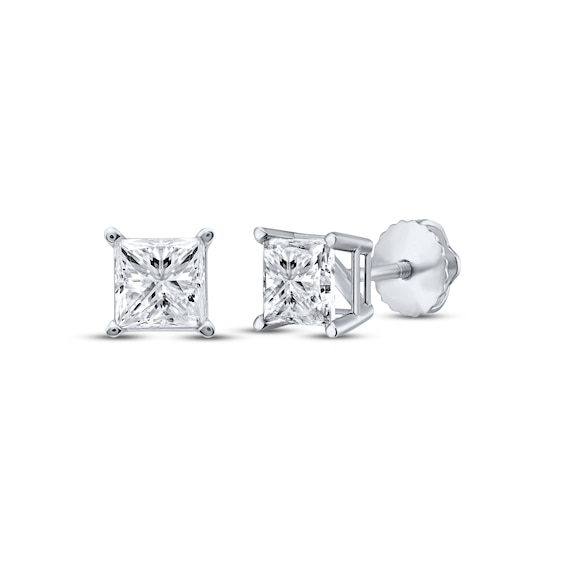 Diamond Solitaire Stud Earrings 1-1/5 ct tw Princess-cut 14K White Gold (J/I3)