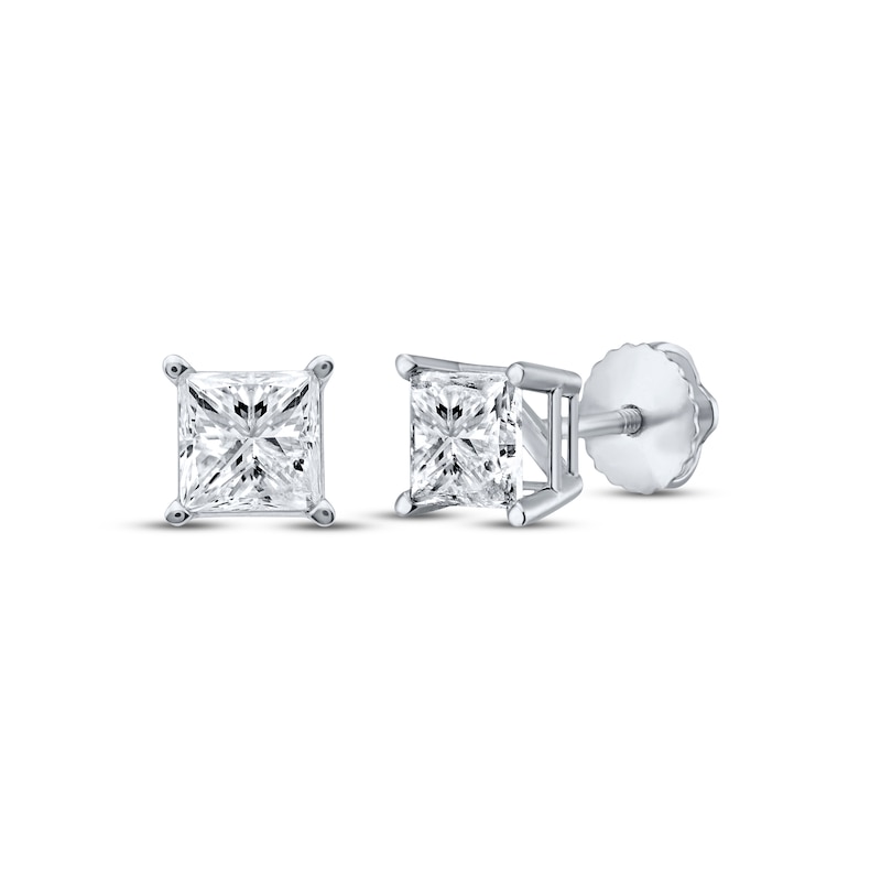 Main Image 1 of Diamond Solitaire Stud Earrings 1-1/5 ct tw Princess-cut 14K White Gold (J/I3)