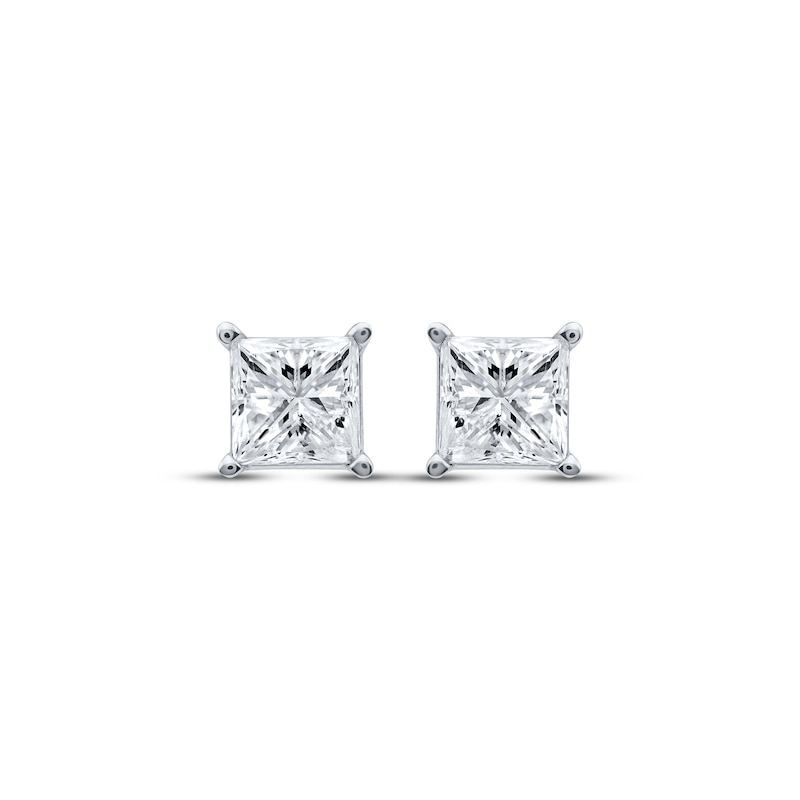 Main Image 2 of Diamond Solitaire Stud Earrings 1-1/5 ct tw Princess-cut 14K White Gold (J/I3)