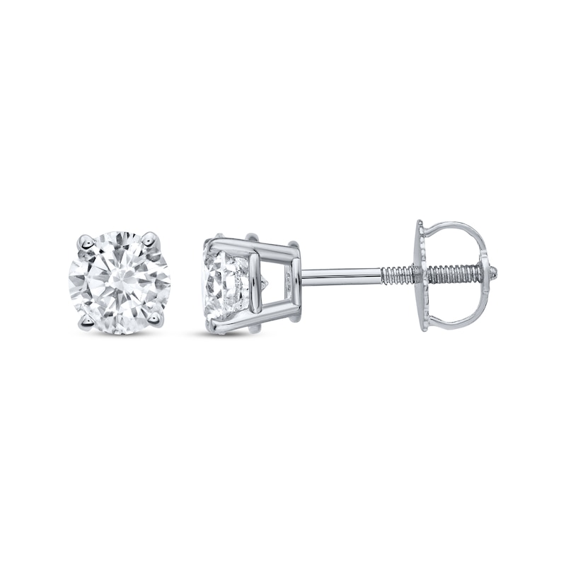 Diamond Solitaire Stud Earrings 7/8 ct tw Round-cut 14K White Gold (J/I3)