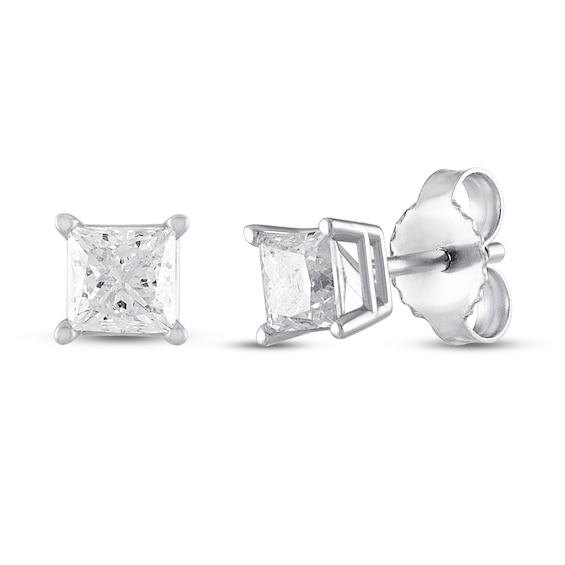 Diamond Solitaire Earrings 3/4 ct tw Princess-cut 14K White Gold (J/I3)