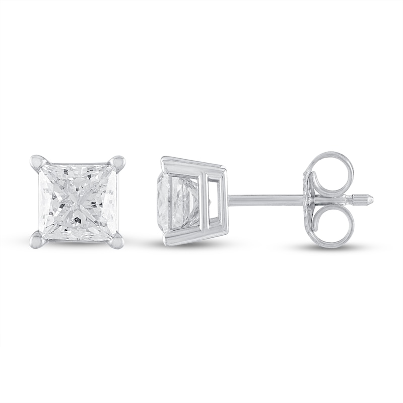 Main Image 2 of Diamond Solitaire Earrings 3/4 ct tw Princess-cut 14K White Gold (J/I3)
