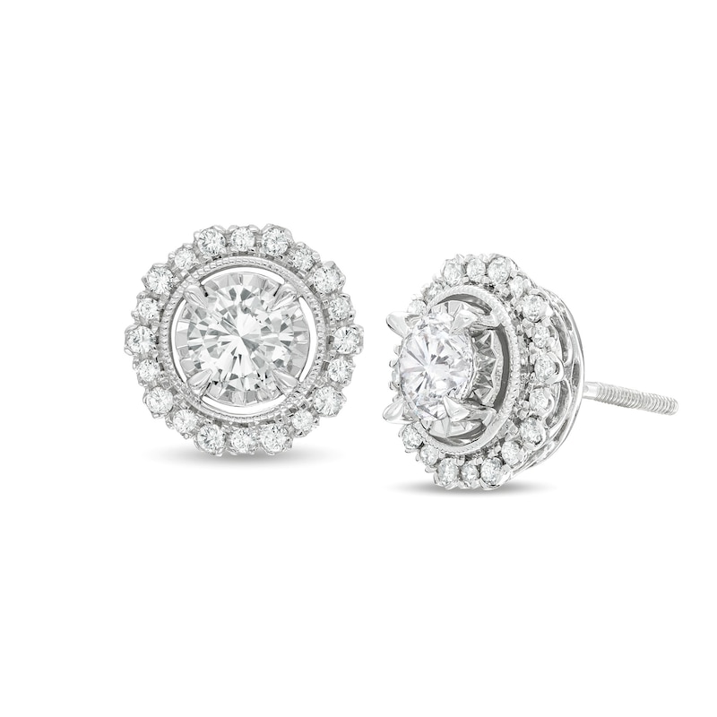 Diamond Halo Stud Earrings 1 ct tw Round-Cut 10K White Gold