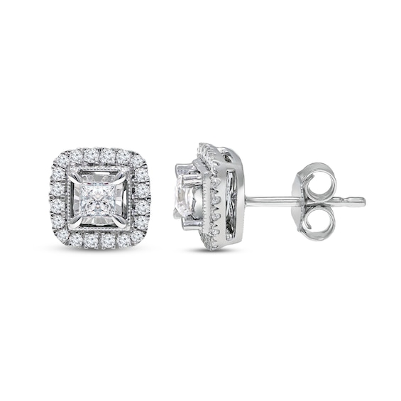 Princess-Cut Diamond Halo Stud Earrings 1/2 ct tw 10K White Gold