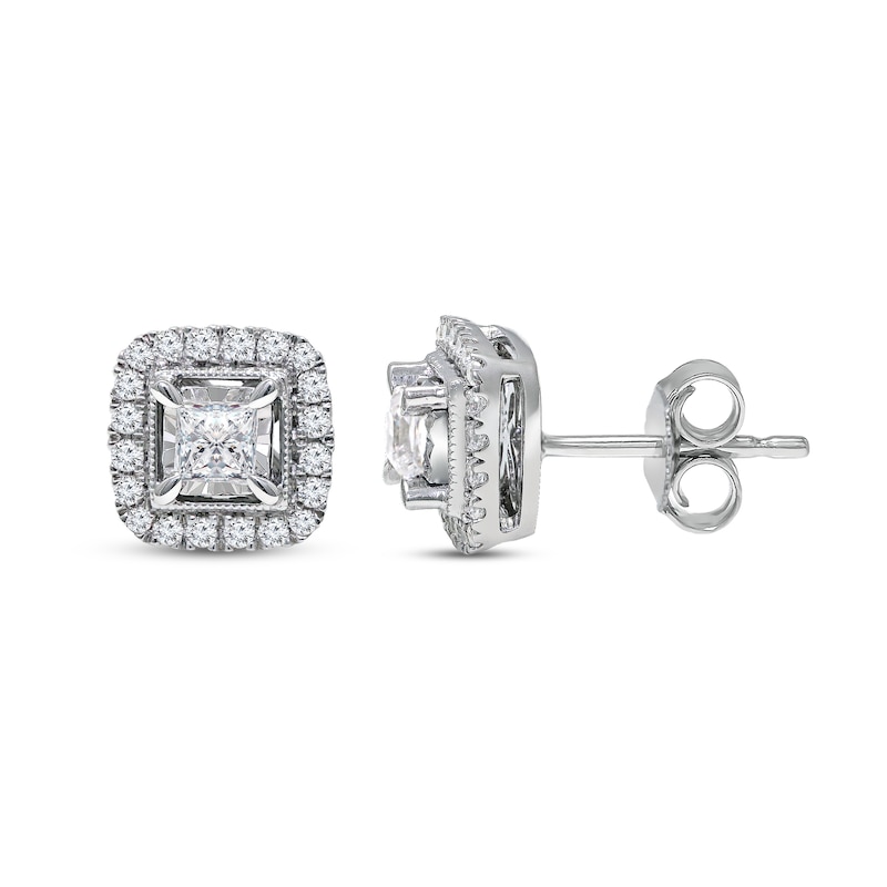 Diamond Stud Earrings 1/2 ct tw Princess & Round-cut 10K White Gold (J/I3)