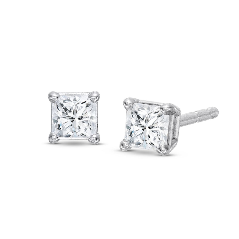 Main Image 1 of Diamond Solitaire Stud Earrings 1/4 ct tw Princess-cut 14K White Gold (I/I2)