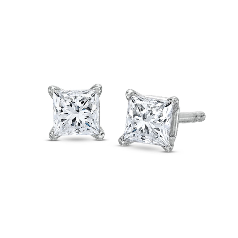 Main Image 1 of Diamond Solitaire Stud Earrings 1/3 ct tw Princess-cut 14K White Gold (I/I2)