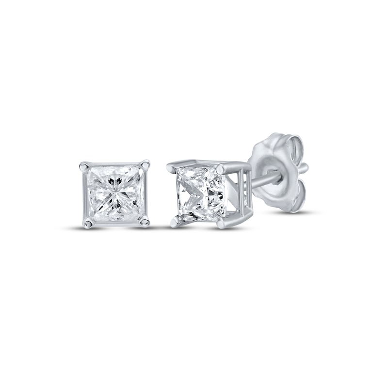 Diamond Solitaire Stud Earrings 5/8 ct tw Princess-Cut 14K White Gold ...