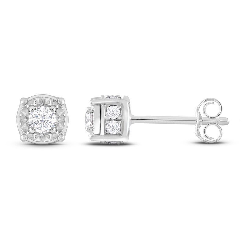 Diamond Solitaire Stud Earrings 3/8 ct tw Round-cut Sterling Silver (J/I3)