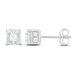 Diamond Solitaire Stud Earrings 3/8 ct tw Princess & Round-cut Sterling ...