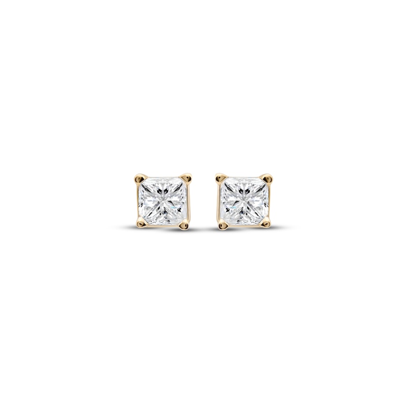 Main Image 2 of Diamond Solitaire Stud Earrings 1/5 ct tw Princess-cut 14K Yellow Gold (J/I3)