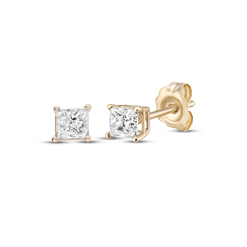 Diamond Solitaire Stud Earrings 3/8 ct tw Princess-cut 14K Yellow Gold