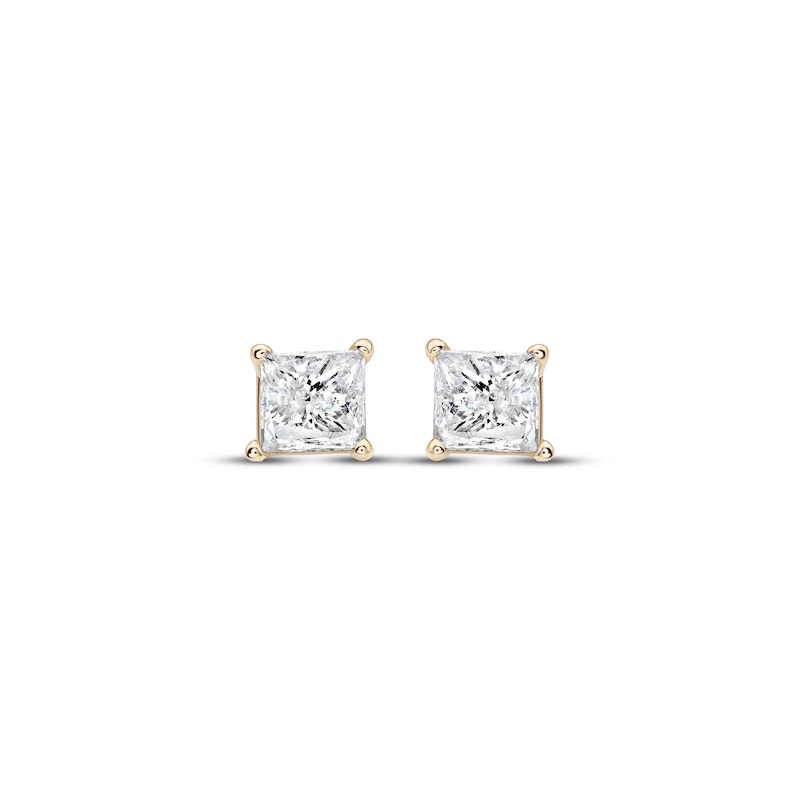 Diamond Solitaire Stud Earrings 3/8 ct tw Princess-cut 14K Yellow Gold ...