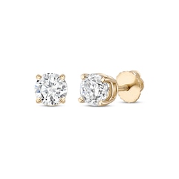 Diamond Solitaire Stud Earrings 1-1/5 ct tw Round-cut 14K Yellow Gold (J/I3)
