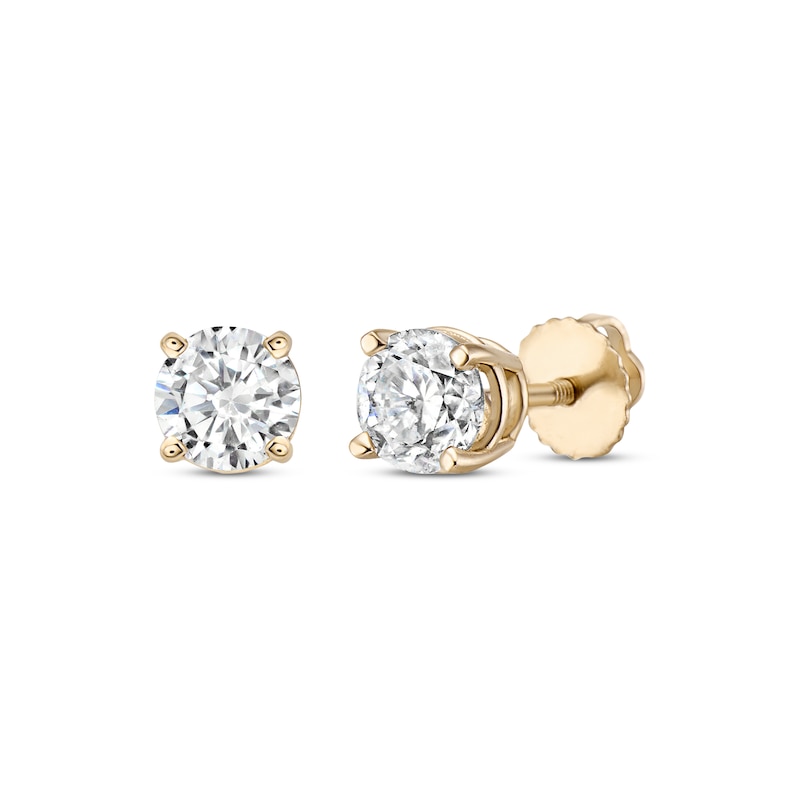 Diamond Solitaire Stud Earrings 1-1/5 ct tw Round-cut 14K Yellow Gold ...