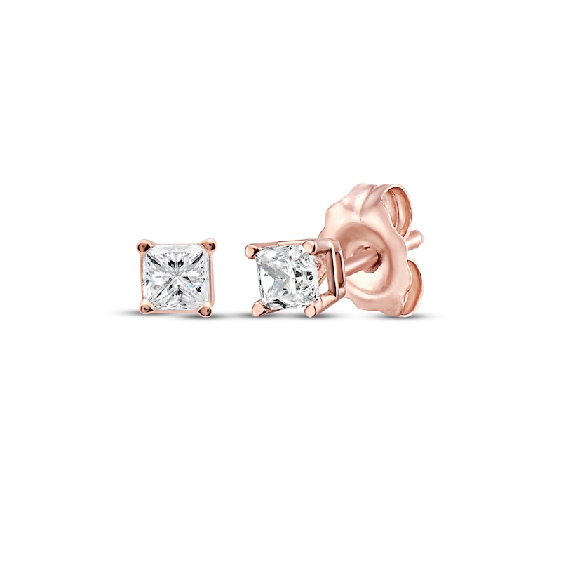 Diamond Solitaire Stud Earrings 1/5 ct tw Princess-cut 14K Rose Gold (J ...