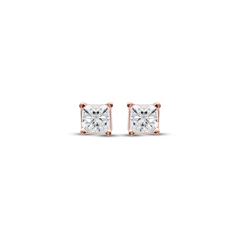 Main Image 2 of Diamond Solitaire Stud Earrings 1/5 ct tw Princess-cut 14K Rose Gold (J/I3)