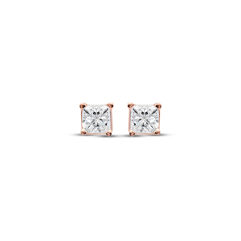 Diamond Solitaire Stud Earrings 1/5 ct tw Princess-cut 14K Rose Gold (J/I3)