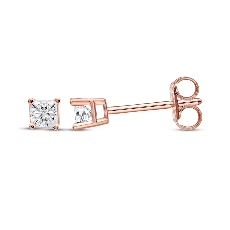 Main Image 3 of Diamond Solitaire Stud Earrings 1/5 ct tw Princess-cut 14K Rose Gold (J/I3)