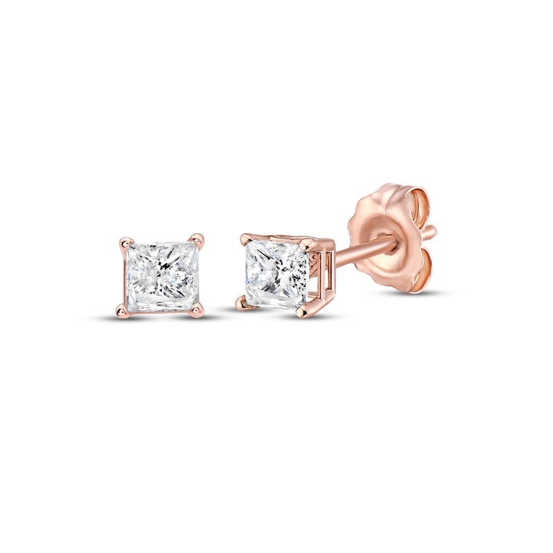 Main Image 1 of Diamond Solitaire Stud Earrings 3/8 ct tw Princess-cut 14K Rose Gold (J/I3)