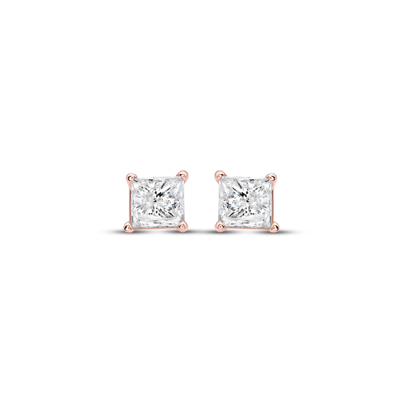 Main Image 2 of Diamond Solitaire Stud Earrings 3/8 ct tw Princess-cut 14K Rose Gold (J/I3)