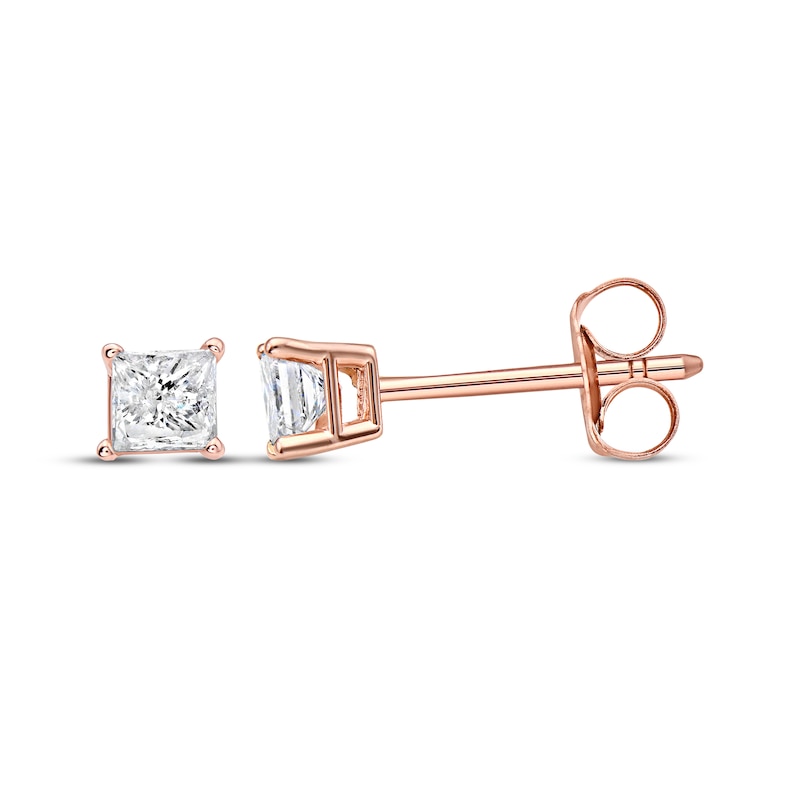Main Image 3 of Diamond Solitaire Stud Earrings 3/8 ct tw Princess-cut 14K Rose Gold (J/I3)