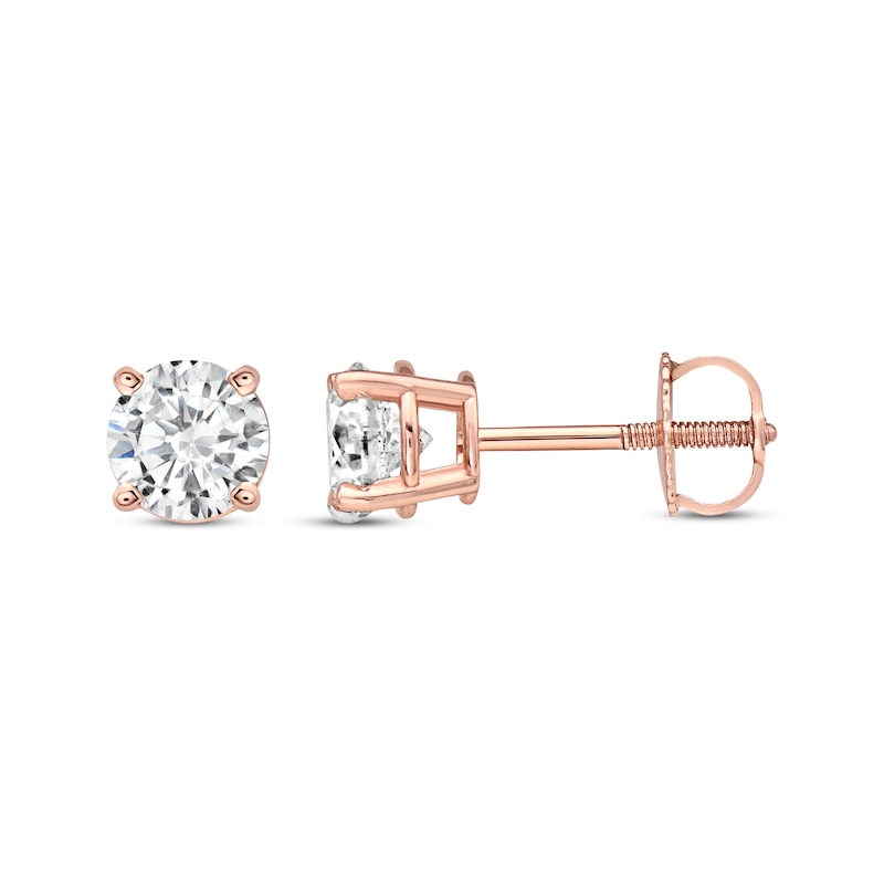 Main Image 3 of Diamond Solitaire Stud Earrings 1-1/5 ct tw Round-cut 14K Rose Gold (J/I3)
