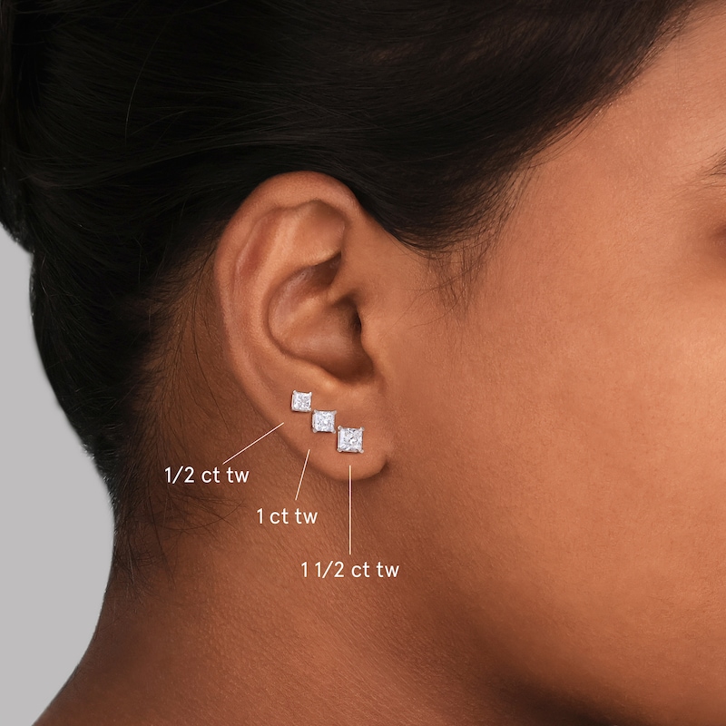 Main Image 5 of KAY Lab-Grown Diamonds Princess-Cut Solitaire Stud Earrings 1-1/2 ct tw 14K White Gold (F/VS2)