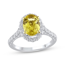 Lab-Grown Diamonds Oval-Cut Yellow & White Halo Engagement Ring 2-3/4 ct tw 14K White Gold
