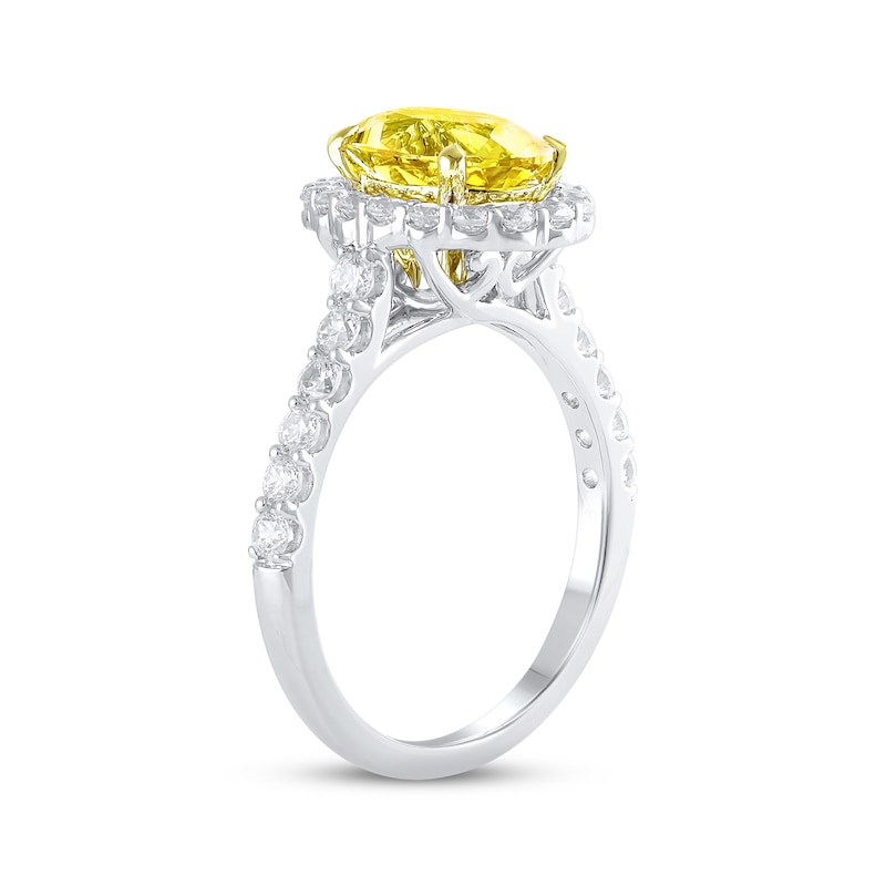 Main Image 2 of Lab-Grown Diamonds Oval-Cut Yellow & White Halo Engagement Ring 2-3/4 ct tw 14K White Gold