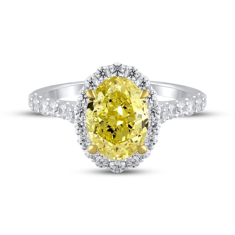 Main Image 3 of Lab-Grown Diamonds Oval-Cut Yellow & White Halo Engagement Ring 2-3/4 ct tw 14K White Gold