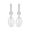 Cultured Pearl & Lab-Created White Sapphire Huggie Hoop Dangle Earrings Sterling Silver