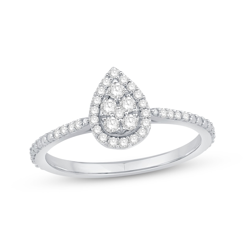 Multi-Diamond Center Pear Frame Promise Ring 1/4 ct tw 10K White Gold