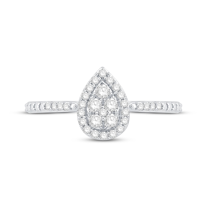 Multi-Diamond Center Pear Frame Promise Ring 1/4 ct tw 10K White Gold