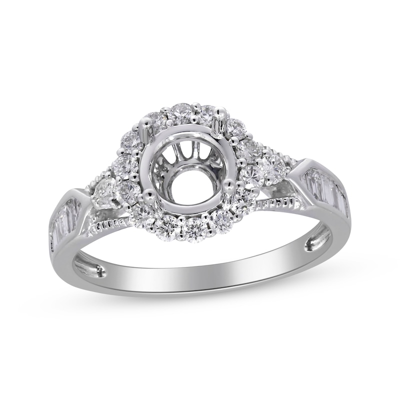 Main Image 1 of Round & Baguette-Cut Diamond Ring Setting 5/8 ct tw 14K White Gold