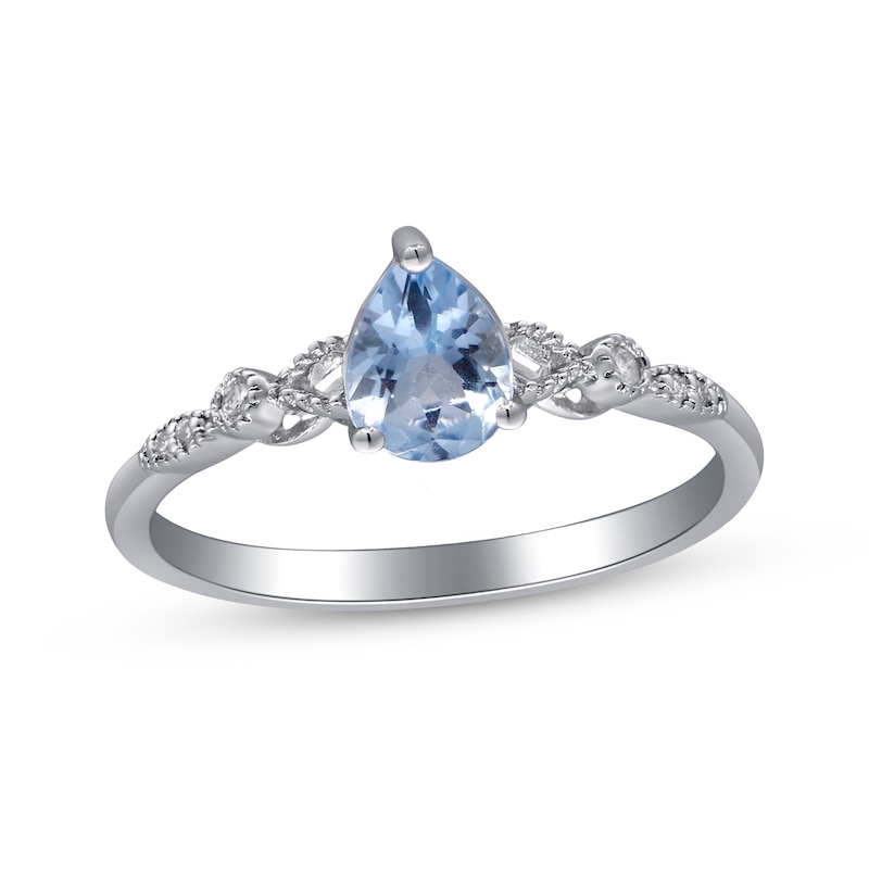 Pear-Shaped Aquamarine & Diamond Accent Ring Sterling Silver