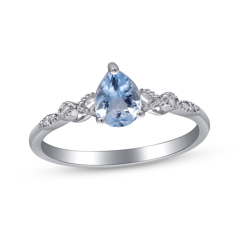 Main Image 1 of Pear-Shaped Aquamarine & Diamond Accent Ring Sterling Silver