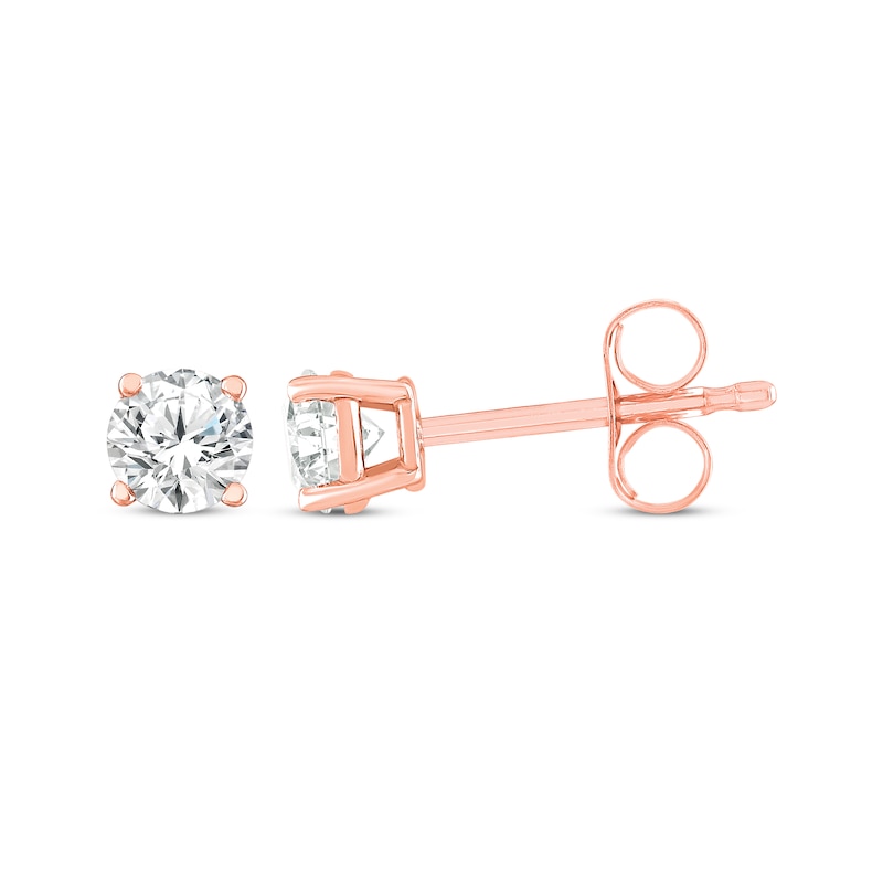 Main Image 3 of Round-Cut Diamond Solitaire Stud Earrings 1/4 ct tw 14K Rose Gold (I/I2)