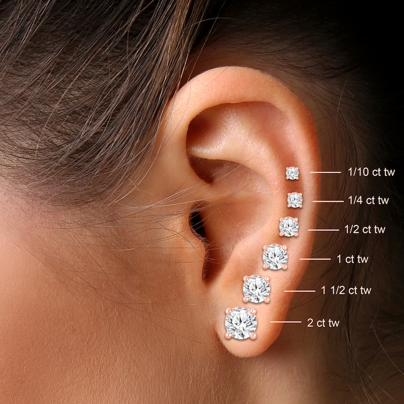 Main Image 4 of Round-Cut Diamond Solitaire Stud Earrings 1/4 ct tw 14K Rose Gold (I/I2)